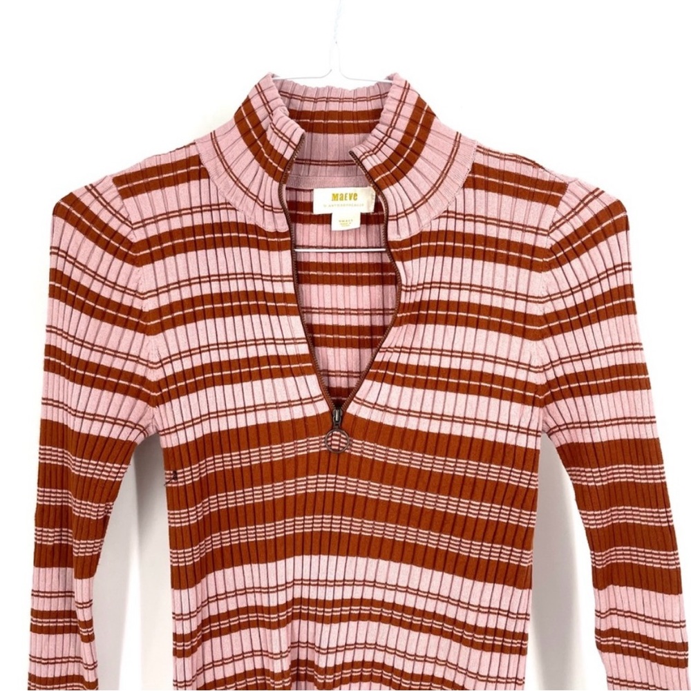Anthropologie Maeve Striped Sweater with 1/4 Zip Collar - Timeless! - Picture 3 of 5